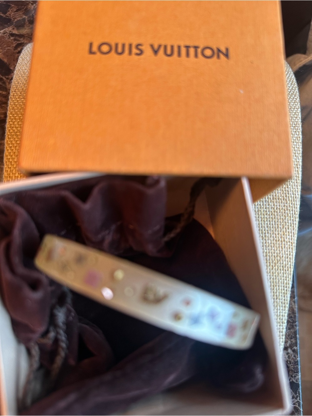 Louis Vuitton White Enamel Monogram Bangle with Pink & Purple Accents - Picture 2 of 8